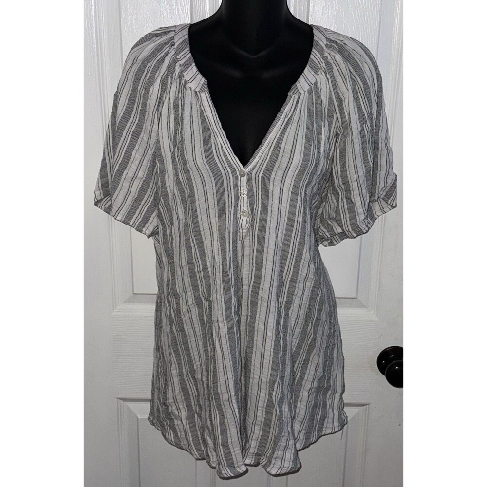 Joie Women's Plus Size  3X Top Black White Striped Short Sleeve Work Weekend NWT